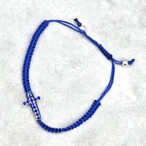 Blue Cross Charm Adjustable Silver Bead Bracelet Fashion‎ Jewelry JB2-33